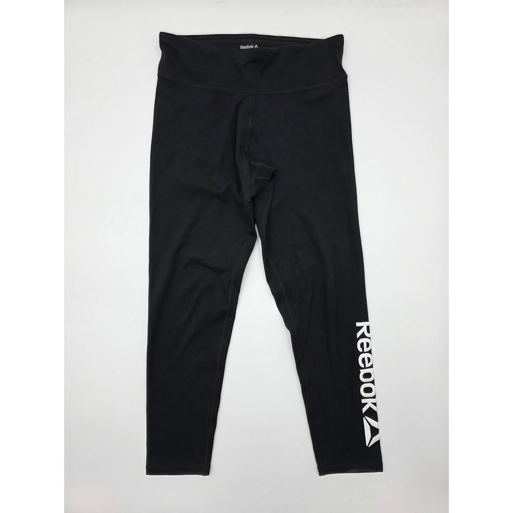 Reebok Kids Black Athletic Leggings Capri Logo‎ Print Size 14 16 XL TG